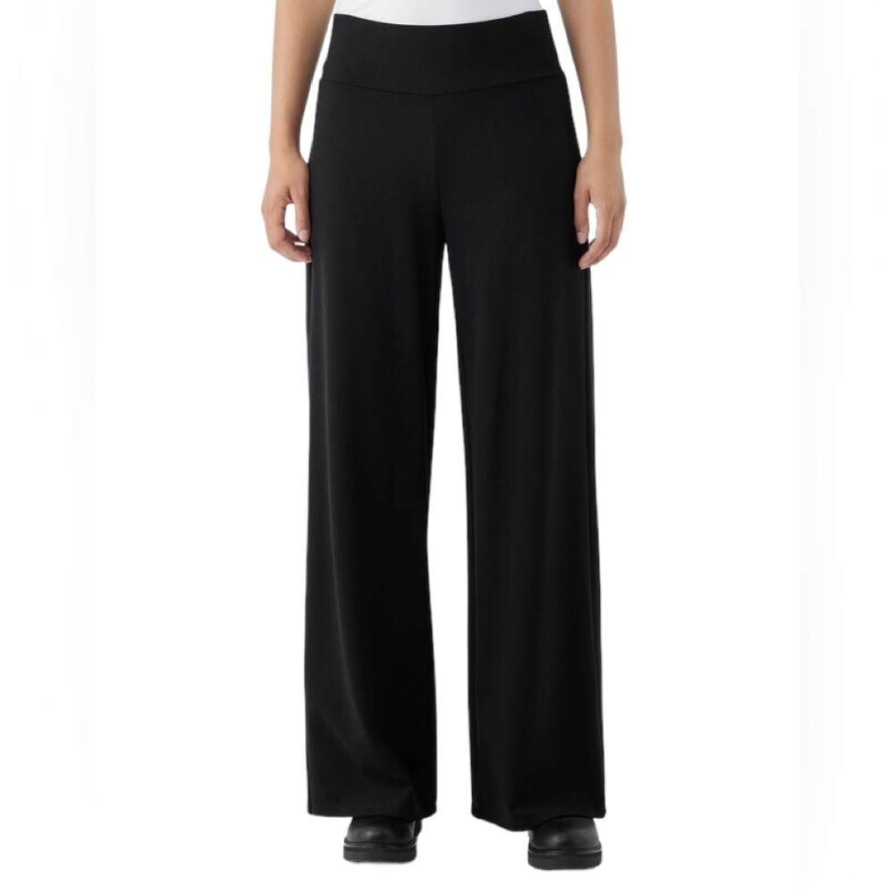 Eileen Fisher Black Crepe Wide Leg Dress Trouser Sz 14X32 Pant Business Flare